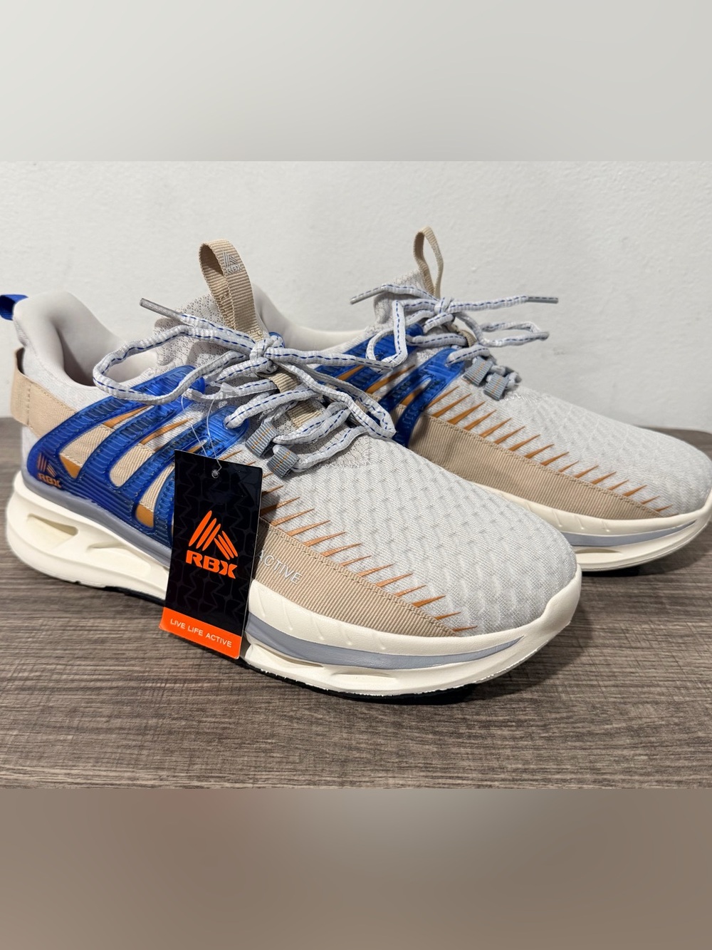 RBX Men's Athletic Sneakers in Light Gray, Blue and Tan